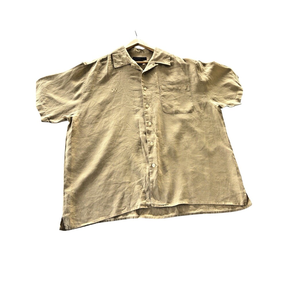 Maxwell & Co Linen Shirt Mens XL Beige Short Sleeve Button Up Casual Camp